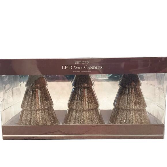 Gold Glitter Christmas Tree LED Wax Candles Set of 3 Holiday Glam New - Picture 2 of 10